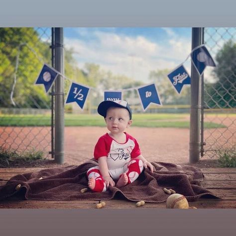 Half Way To First, 6 Month Baby Picture Ideas Boy, 6 Month Pictures, Half Birthday Baby, Baby Boy Baseball, 6 Month Baby Picture Ideas, 2nd Birthday Photos, Baby Milestones Pictures, 2nd Birthday Boys