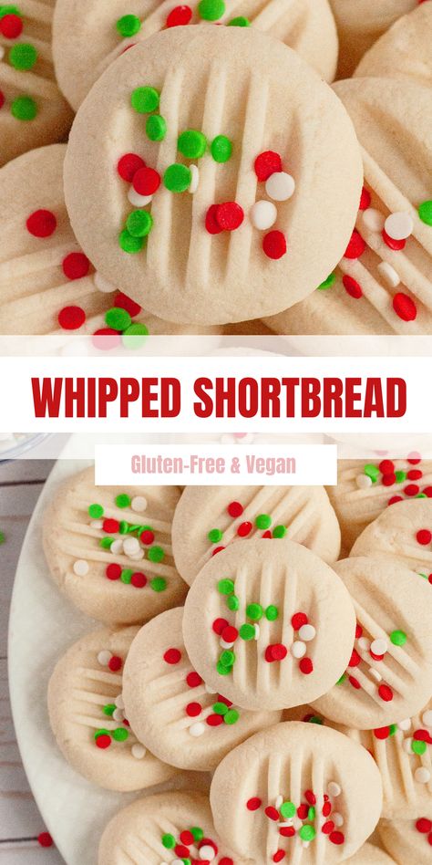 Gf Whipped Shortbread Cookies, Gluten Free Cookie Press Cookies, Gf Butter Cookies, Holiday Gluten Free Recipes, Egg Free Cookies Christmas, Gluten Free Shortbread Bars, Christmas Baking Recipes Gluten Free, Allergy Free Christmas Treats, Gf Christmas Cookies Recipes