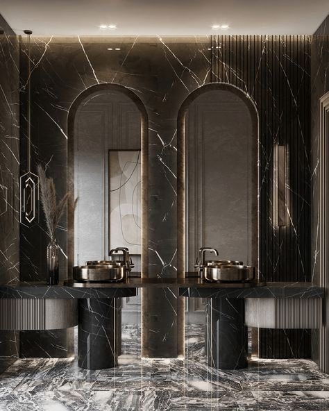 Royal Powder Room, Luxury Vanity Bathroom, Luxury Powder Bathroom, Luxury Toilet Design, Light Up Wall Mirror, Grey Bathroom Mirrors, Eclectic Luxury, Luxury Powder Room, Farmhouse Bathroom Mirrors