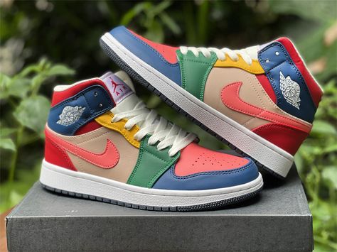 Air Jordan 1 Multi Color, Colorful Jordans, Jordan 1 Multicolor, Jordan 1 Mid Multicolor, Customize Shoes, Air Jordan Mid, Air Jordan 1 Mid Gs, Multicolor Shoes, Samurai Wallpaper