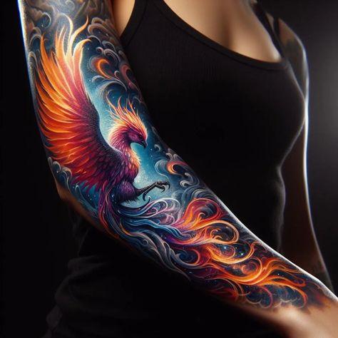 I will create custom realistic tattoo design, tattoo sleeve Phoenix Sleeve Tattoo, Feniks Tattoo, Most Beautiful Tattoos, Phoenix Tattoo Sleeve, Angel Warrior Tattoo, Realistic Tattoo Design, Phoenix Tattoo For Men, Phoenix Tattoo Feminine, Tattoo Design Tattoo