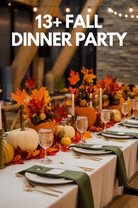 Delight your guests with a fall dinner party that is both elegant and inviting. Serve a delicious spread of seasonal dishes that capture the flavors of the season. From roasted turkey to pumpkin cheesecake. these dinner party ideas will impress your guests with their delicious recipes and cozy atmosphere. https://ostrali.com/fall-dinner-party/ Fall Themed Dinner Party, Fall Dinner Party Tablescape, Fall Dinner Party Menu Ideas, Fall Dinner Party Ideas, Cozy Fall Dinner, Host Thanksgiving, Friendsgiving Dinner Party, Dinner Party Ideas, Pumpkin Risotto