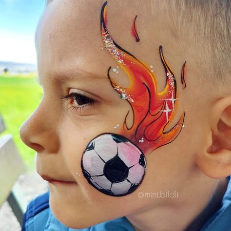 Dragon Ball Z Face Paint, Mario Face Painting, Cheerleader Face Paint, Sports Face Paint, Mario Face Paint, Face Painting For Kids, Boy Face Paint, Halloween Face Paint Designs, Cool Face Paint