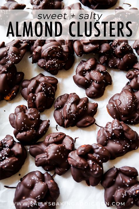 Chocolate Treats Homemade, Chocolate Covered Almonds Recipe, Chocolate Almond Clusters, Almond Clusters, Chocolate Covered Almonds, Sally's Baking, Candy Truffles, Dark Chocolate Almonds, Christmas Candy Recipes