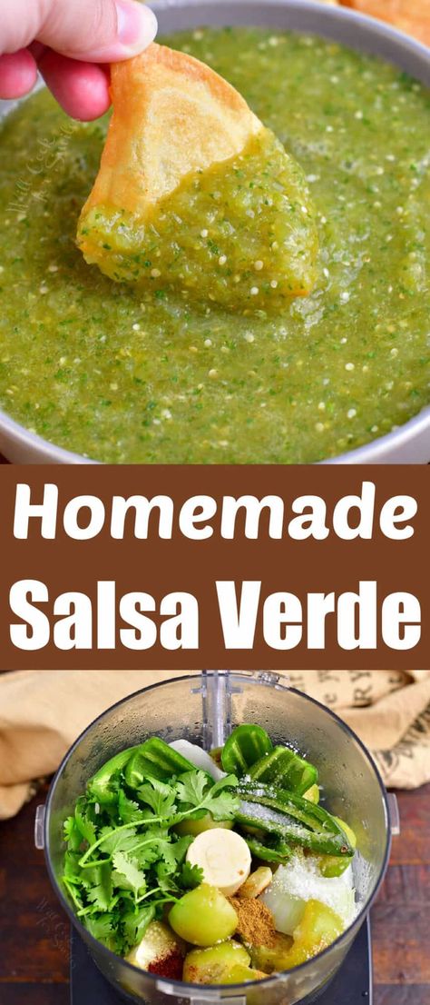 Salsa Verde is packed with green tomatillos, onion, jalapeño peppers, cilantro, and so much more! It's a wonderful alternative to the classic red tomato salsa. This green salsa is a tangy, refreshing dip that can quickly become addictive. Serve a bowl of salsa verde at your next fiesta! Authentic Salsa Verde Recipe, Easy Salsa Verde Recipe, Mexican Salsa Verde, Verde Salsa, Authentic Mexican Salsa, Homemade Salsa Verde, Mexican Salsa Recipes, Salsa Verde Recipe, Authentic Mexican Recipes