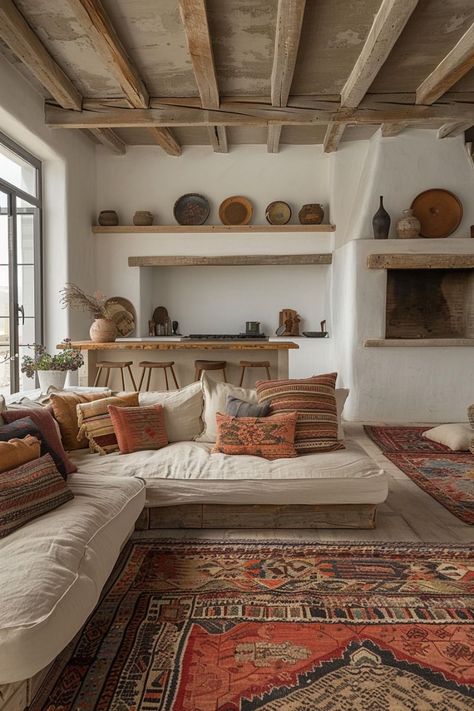 Mexican Style Living Room, Eclectic Boho Living Room, Southwestern Living Room, Boho Living Room Ideas, Italy House, Rustic Home Interiors, Dream Apartment Decor, Cottage Living Rooms, Cosy Living Room