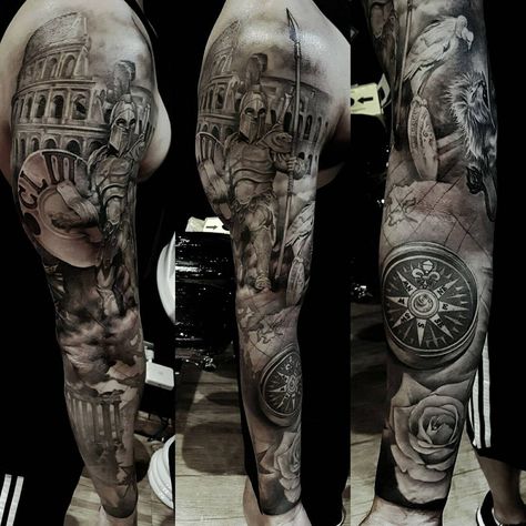 Full sleeve roman Gladiator Sleeve Tattoo, Roman Tattoo Sleeve, Spartan Sleeve Tattoo, Roman Warrior Tattoo, Kurt Tattoo, Warrior Tattoo Sleeve, Roman Tattoo, Gladiator Tattoo, Spartan Tattoo