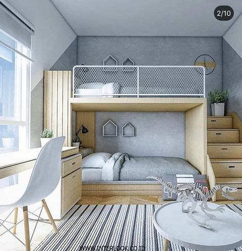 A Loft Bed, Bunk Bed Rooms, Bunk Rooms, Bunk Bed Designs, Kids Bedroom Inspiration, Kids Bedroom Designs, Girl Bedroom Designs, Small Room Design, Small Room Bedroom