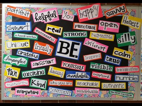 Bulletin bd ideas be... Form Board Ideas Secondary, Middle School Office Bulletin Boards, Attitude Bulletin Board Ideas, I Am Unique Bulletin Board, Peer Support Bulletin Board, Values Bulletin Board, Moral Values Bulletin Board, Diversity Display, Values Display