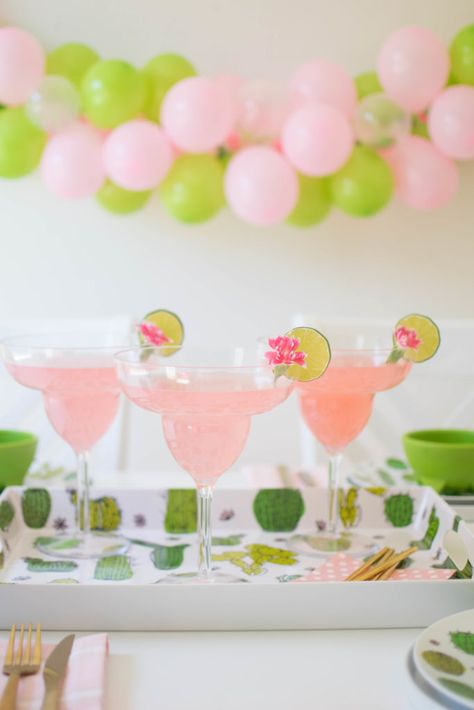 Refreshing Pink Grapefruit Margaritas Fiesta Bridal Shower Ideas, Pink Grapefruit Margarita, Margarita Party, Easy Alcoholic Drinks, Fiesta Bridal Shower, Blue Drinks, Cactus Party, Balloon Decorations Party, Fiesta Party