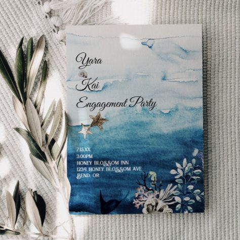 Rustic Ocean Engagement Party Invitation Summer Party Fun - modern wedding engagement party invite, minimalist affordable first names only, casual wedding dinner card suite, elegant we're engaged marriage set, rustic ocean beach destination summer, colorful boho nautical moody pirate, fun watercolor tropical waves travel, whimsical fairytale mermaid mexico navy, creative calligraphy hawaii heart sea, dark blue white black hb304 Casual Wedding Dinner, Theme Engagement Party, Unique Wedding Ceremony Ideas, Elopement Invitation, Ocean Background, Ocean Backgrounds, Beach Destination Wedding, Beach Boho, Engagement Party Wedding