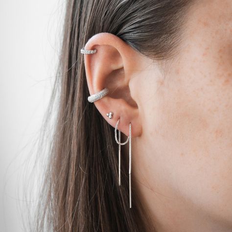 ⁠Ever wanted to try a piercing placement before you get it? 🌟Ear cuffs are a great way to style your look without any permanent commitments! ⁠ ⁠ SHOP: www.jcojewellery.com⁠ Pave Ear Cuff, Ear Cuff Chain, Earring Cuff Chain, Chain Threader Earrings, Piercing Conch, Multiple Earrings, Chain Earring, Conch Earring, Silver Ear Cuff