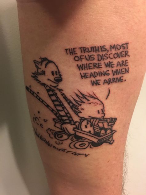 Calvin N Hobbes, Calvin And Hobbes Tattoos, Calvin And Hobbes Tattoo Minimalist, Calvin And Hobbes Tattoo, Calvin And Hobbes Quotes, M Tattoos, Cross Stitch Fairy, Sibling Tattoos, Spine Tattoo