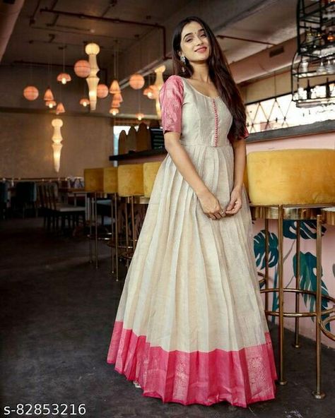 Long Frocks For Girls, Onam Outfits, Indian Gown, Frocks And Gowns, Full Gown, Indian Wedding Gowns, Long Gown Design, Green Silk Dresses, Simple Frocks