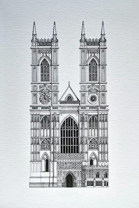 Westminster Abbey Sketch, Westminster Abbey Drawing, A3 Size Drawings, Gothic Architecture Drawing, Drawing Buildings, Europe Buildings, London Sketch, Photography Buildings, Westminster Abbey London