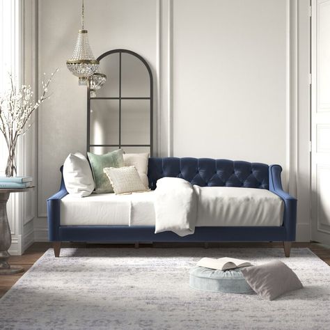 Twin Wingback Bed, Home Office With Sofa Guest Room, Daybed Office Guest Room Ideas, Daybed Office Guest Room, Daybed As Couch Living Room, Velvet Daybed, Sf Apartment, Trundle Bed With Storage, Home Office/guest Room