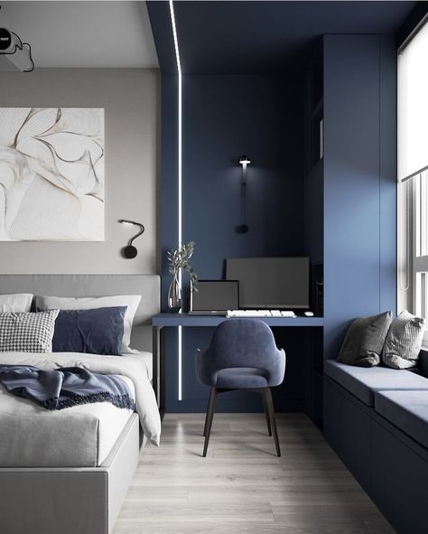 [CommissionsEarned] 27 Modern Minimalist Bedroom Design Grey Tips You'll Want To Use This Spring #modernminimalistbedroomdesigngrey Bedroom Color Combination, Modern Minimalist Bedroom, Minimalist Bedroom Design, Bedroom Wall Colors, Kids Interior Room, Blue Bedroom, Home Room Design, Minimalist Bedroom, Bedroom Colors