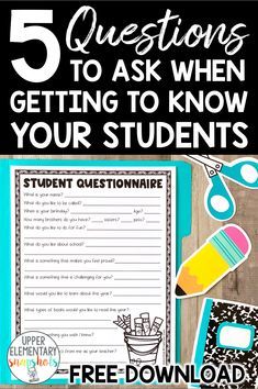 When heading back to school, it's important to think about how you will get to know your students. Check out this post on 5 question to ask when getting to know students during the first weeks of school. You can also download a free questionnaire to use. This student questionnaire is perfect for upper elementary students in 3rd, 4th, 5th, and 6th grade. Student Questionnaire, Getting To Know Your Students, Get To Know Your Students, First Day Activities, Question To Ask, First Day Of School Activities, 5th Grade Classroom, 4th Grade Classroom, 3rd Grade Classroom