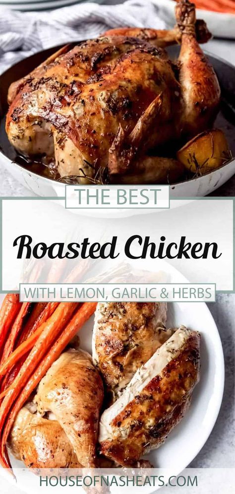 Slow Roasted Chicken slathered in garlic butter is a must for special occasions like Easter! This easy whole roast chicken recipe is absolutely fail-proof with my step-by-step instructions, and ready in 1-2 hours, depending on the size of your chicken. The whole family will love this juicy, tender roasted whole chicken recipe! #best #chicken #roasted #roast #whole #easy #lemon #garlic Slow Roasted Chicken, Best Roast Chicken Recipe, Classic Family Meals, Whole Roast Chicken Recipe, Best Roasted Chicken, Lemon Roasted Chicken, Easy Roast, Chicken With Lemon, Chicken Roasted