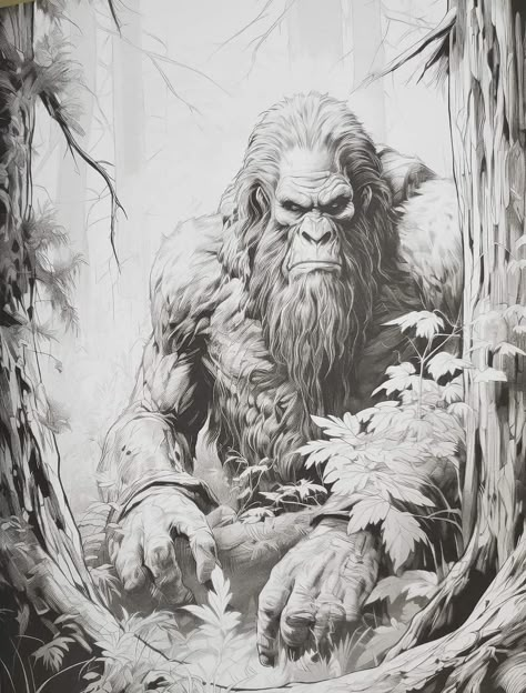 Bigfoot Drawing Illustrations, Bigfoot Drawing, Bigfoot Pictures, Bigfoot Art, Bigfoot Sightings, Strange Beasts, Art Charcoal, Canvas Art Projects, Bigfoot Sasquatch