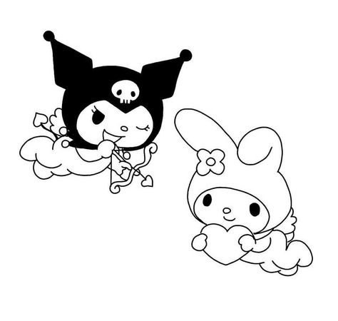 Kuromi And My Melody Matching Tattoo, Maching Tattoos, Pikachu Tattoo, Abstract Tattoo Ideas, Her Tattoo, Abstract Tattoos, One Tattoo, Hello Kitty Colouring Pages, Grunge Tattoo