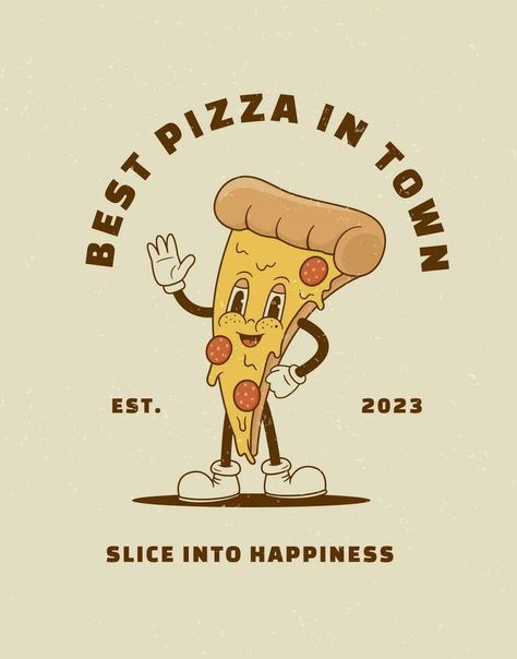 Vintage Pizza Poster, Pizza Cartoon Illustrations, Pizza Slice Illustration, Pizza Advertisement, Pizza Poster Design, Cartoon Pizza Slice, Nostalgia Illustration, Pizza Mascot, Cartoon Pizza