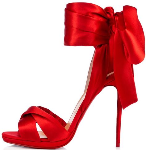 Scarf-Inspired Satin Tres Frais Sandals by Christian Louboutin Bow High Heels, High Heel Dress Shoes, Wrap Shoes, Satin Noir, High Heel Dress, Elegant High Heels, Red Dress Women, Red Sandals, Bow Heels