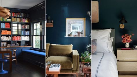 Dark Blue Playroom, Hague Blue Colour Scheme, Hague Blue Bedroom, Hague Blue Farrow And Ball, Blue Room Inspiration, Dark Blue Bedroom Walls, Dark Blue Paint Color, Blue Playroom, Dark Blue Bedrooms