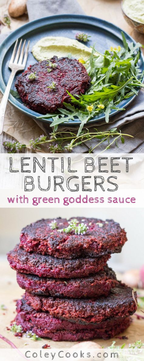 Green Goddess Sauce, Plant Based Burger, Beet Burgers, Vegan Burger Recipe, Beet Burger, Plant Based Burgers, Gluten Free Recipe, Herb Sauce, Vegan Burgers