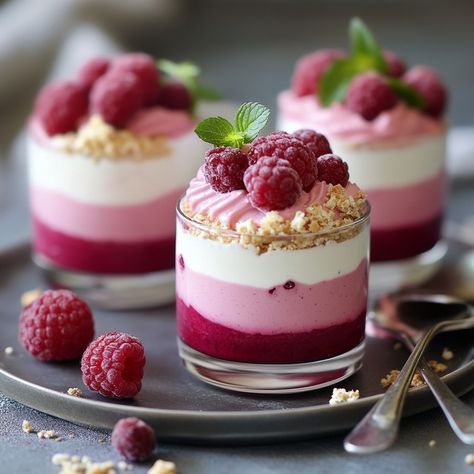 Raspberry Cream, Raspberry Mousse, Mousse Dessert, Colorful Desserts, Dessert For Two, Mousse Recipes, Fancy Desserts, Great Desserts, Chewy Cookie