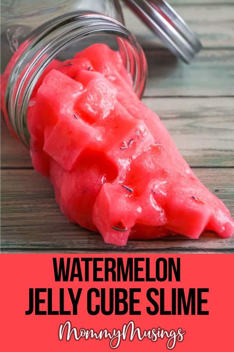 Watermelon Jelly Cube Slime Jelly Cube Slime Recipe, Easy Slime Recipe 2 Ingredients, Jelly Cube Slime, Watermelon Jelly, How To Make Jelly, Jelly Slime, Playing With Slime, Easy Slime Recipe, How To Make Slime