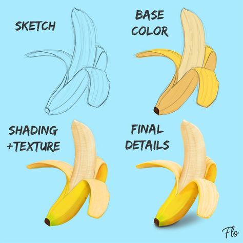 Official Post from Art with Flo Art With Flo, Digital Art Tutorial Beginner, Fruit Sketch, Tutorial Painting, Procreate Tips, Prismacolor Art, Art Demo, Procreate Ipad Art, Banana Art