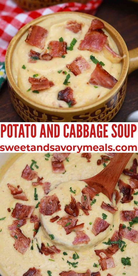 Potato And Cabbage Soup, Potato And Cabbage, Cabbage Potato Soup, Cabbage And Potatoes, Cabbage And Sausage, Bacon Soup, Savory Meals, Homemade Soup Recipe, Best Soup Recipes