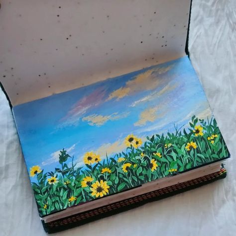 Spring Gouache Painting, Sunflower Gouache, Painting Aesthetics, Minimalist Dorm, Gouache Art, Sunflower Field, Sunflower Art, Happy Art, Diy Canvas Art Painting