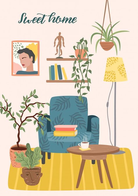 Stay at home. cozy room interior. | Premium Vector #Freepik #vector #house #table #home #room Pet Drawings, Room Illustration, Illustration Interior, Dog Drawings, Illustration Dog, Pet Illustration, Lifestyle Illustration, Interior Illustration, House Illustration