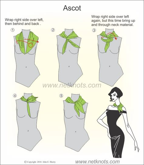 How To Tie An Ascot Women, Tieing Scarves Neck, How To Tie Neck Hankerchief, Cute Scarf Styles, Ascot Ties Women, Scarf Knots How To Tie Scarves, How To Tie An Ascot, How To Style A Tie, How To Make Accessories