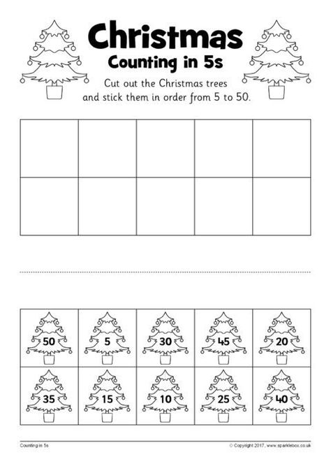 Christmas Counting in 5s Cut and Stick Worksheets (SB12250) - SparkleBox Count By 2s, Worksheet Counting, Counting By 5s, Christmas Objects, Skip Counting By 5's, Skip Counting Worksheets, Counting In 2s, Counting In 5s, Text To Self Connection