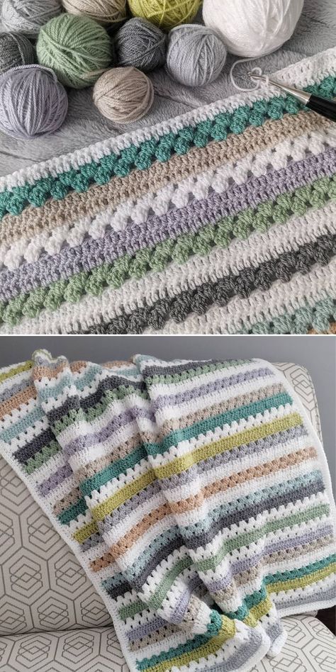 This version of Cosy Stripe Blanket pattern by Jess is one of my favorites, because it looks as if it’s improvised. It takes a great eye for detail to create a palette with no color repeats. The hues are also quite surprising for a crochet baby blanket – dusty greens, sophisticated greys and lilacs… All of them right up my alley! Lucy of Attic24 developed the perfect and easy crochet blanket for beginners. Crochet Afgan, Crochet Blanket Stitches, Crochet Texture, Blanket Colors, Crocheted Afghans, Striped Crochet Blanket, Stripe Blanket, Crochet 101, Crocheted Blankets