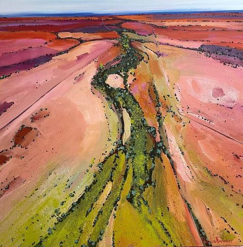 Abstract Australian Landscape Painting, Australian Abstract Landscape Art, Australian Landscape Art, Australian Landscape Painting, Polly Kimmorley, Outback Landscape, Aerial Painting, Australian Scenery, Australia Painting