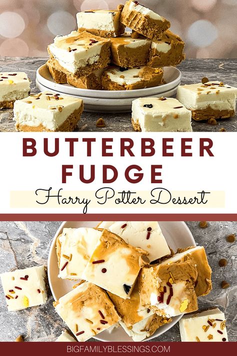 Fudge Harry Potter, Butterbeer Fudge Recipe, Fudge Ideas, Frosting Fudge, Butterbeer Fudge, Harry Potter Chocolate, Harry Potter Butterbeer, Harry Potter Desserts, Appetizer Table