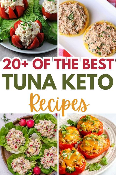 Cheesy tuna-stuffed bell peppers garnished with green onions, an easy keto dinner idea for low carb tuna meals. Tuna Keto Recipes, Code Red Recipes, Easy Keto Dinner Ideas, Tuna Stuffed Tomatoes, Red Recipes, Tuna Dinners, Grain Free Snacks, Keto Tuna, Veggie Fritters