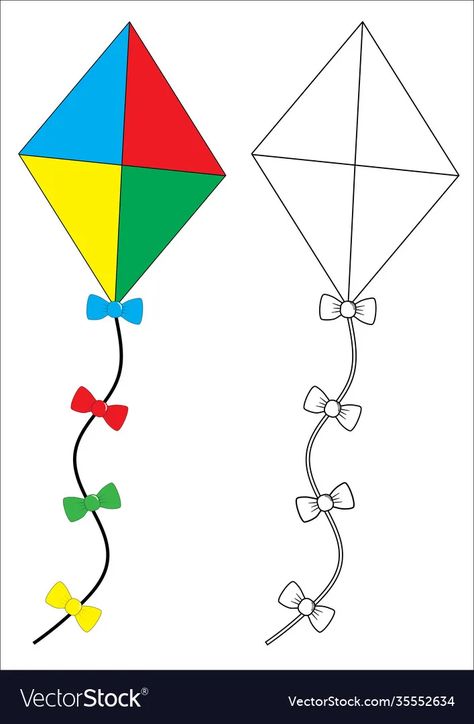 Kite coloring book game for fids vector image Shape Activities Preschool, Fly Craft, Christmas Classroom Door, Kite Making, Classroom Wall Decor, Pattern Activities, Shapes Preschool, Kindergarten Learning Activities, Fun Arts And Crafts