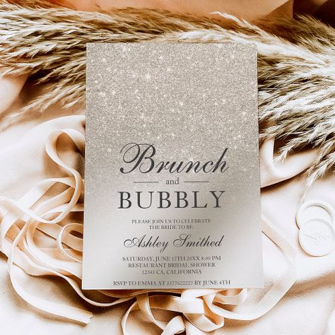 $2.8 | pearl ivory glitter brunch bubbly bridal shower - brunch and bubbly, modern bridal shower, ombre gradient, luxurious wedding, calligraphy typography, sparkles, metallic silver foil, pearl ivory glitter, gold foil, elegant Glam Bridal Shower Ideas, Pearl Bridal Shower, Brunch And Bubbly, Bridal Shower Inspo, Brunch Bubbly, Modern Bridal Shower, Bridal Invitations, Calligraphy Typography, Gold Bridal Showers