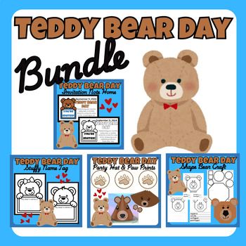 National Teddy Bear Day, Party Hat Template, September Crafts, Teddy Bear Day, Diy Teddy Bear, Hat Template, Teddy Bear Party, Teddy Day, Bear Invitations