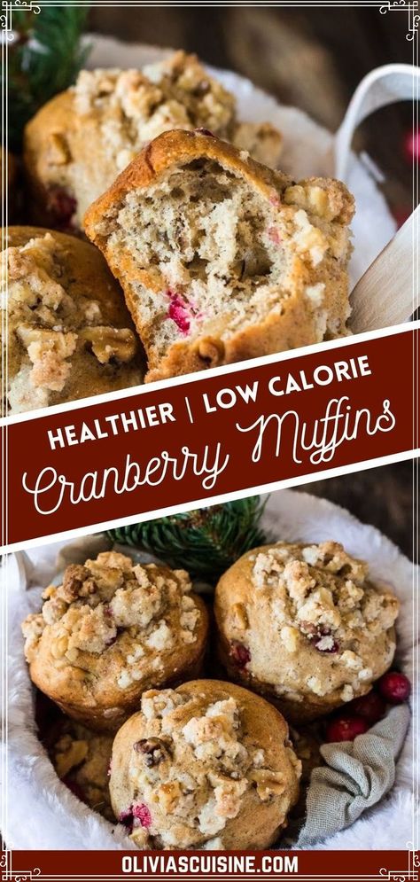 These healthy Cranberry Muffins are the perfect Christmas morning treat! These low calorie muffins are easy to make, delicious, and completely guilt-free! Enjoy these easy cranberry muffins with zero remorse and no extra time on the treadmill. Healthy Cranberry Muffins, Orange Muffins Healthy, Cranberry Recipes Healthy, Breakfast Recipes Overnight, Cranberry Oatmeal Muffins, Lemon Cranberry Muffins, Recipes Overnight Oats, Low Calorie Muffins, Fiber Muffin