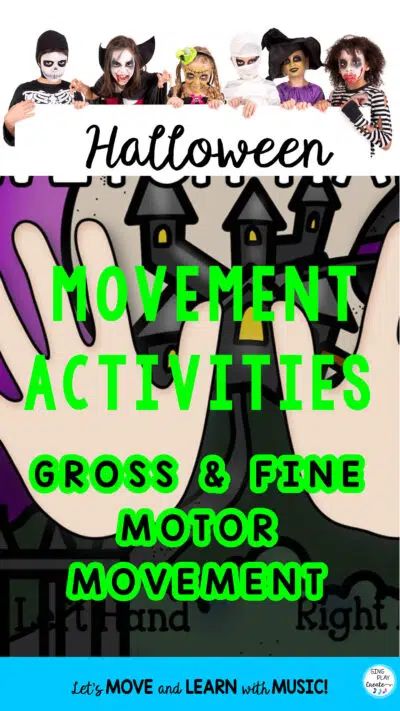 Halloween Music And Movement Toddlers, Halloween Physical Activities For Preschool, Music Games For The Classroom Movement Activities, Halloween Preschool Gross Motor Activities, Large Motor Halloween Activities, Halloween Motor Activities, October Gross Motor Activities, Halloween Movement Games, Halloween Movement Activities For Kids