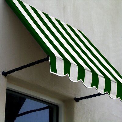 Awntech Santa Fe Twisted Rope Arm Window Awning Colour: Forest Green/White, Size: 31" H x 40.5" W x 12" D Green And White Striped Awning, Fixed Window, Spanish Casa, House Awnings, Door Awning, Aluminum Awnings, Window Awning, Door Awnings, Window Awnings