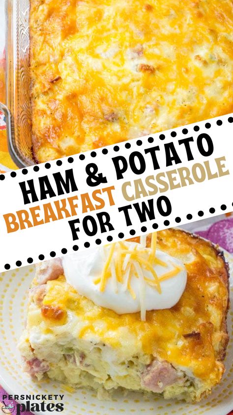 This Ham and Potato Breakfast Casserole for Two is a delicious, easy-to-make dish for when you’re not cooking for a crowd. Perfect for breakfast or brunch, this small batch casserole uses prepared potatoes and ham for a quick, hearty meal. Ham And Sausage Breakfast Casserole, Easy Small Breakfast Ideas, Breakfast Recipes With Ham, Small Breakfast Casserole For 4, Breakfast Ham Casserole, Meals With Ham, Ham Egg Bake, Casserole For Two, Potato Breakfast Casserole