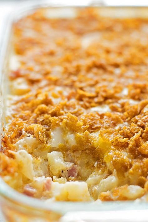 This cozy, comforting cheesy ham and potato casserole is a crowd favorite! It’s topped with an irresistible buttery cornflake topping. Creamy Cheesy Potatoes, Ham And Potato Casserole, Party Potatoes, The Girl Who Ate Everything, Cheesy Ham, Hashbrown Casserole, Cubed Potatoes, Cheesy Potatoes, 9x13 Baking Dish