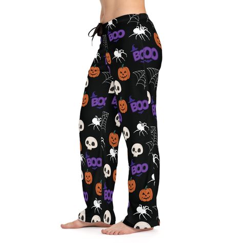 Women's Halloween Pajamas - Black Fall PJ Pants, Spooky Family PJs, Halloween Sleepwear, Cozy Fall Clothes & Spooky Pajamas Product Details: Add custom style to any loungewear collection with these custom-printed pajama pants. Their 100% polyester jersey knit fabric, along with the relaxed fit, makes for the ultimate comfort choice while kicking back at home. Meanwhile, the back elastic with the drawstring tie creates the perfect fit while the all-over-print adds a stylish dimension unique to yo Spooky Pajamas, Goth Sleepwear, Pjs Halloween, Womens Halloween Pajamas, Pjs Pants, Halloween Basket, Halloween Things, Printed Pajama, Family Pjs